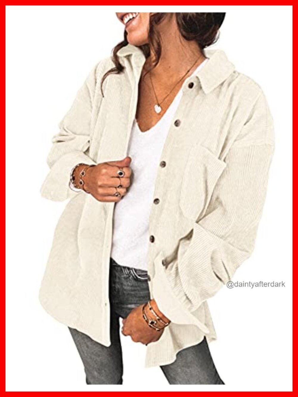 Oversized Lightweight Corduroy Shacket Button Down Jacket